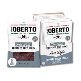 Oh Boy! Oberto Classics Peppered Beef Jerky 1.2 oz pack front highlights grab-and-go protein