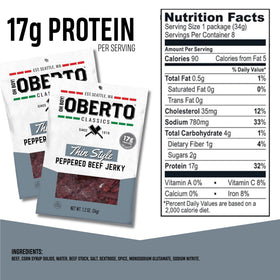 Oh Boy! Oberto Jerky close-up texture emphasizes savory flavor and protein