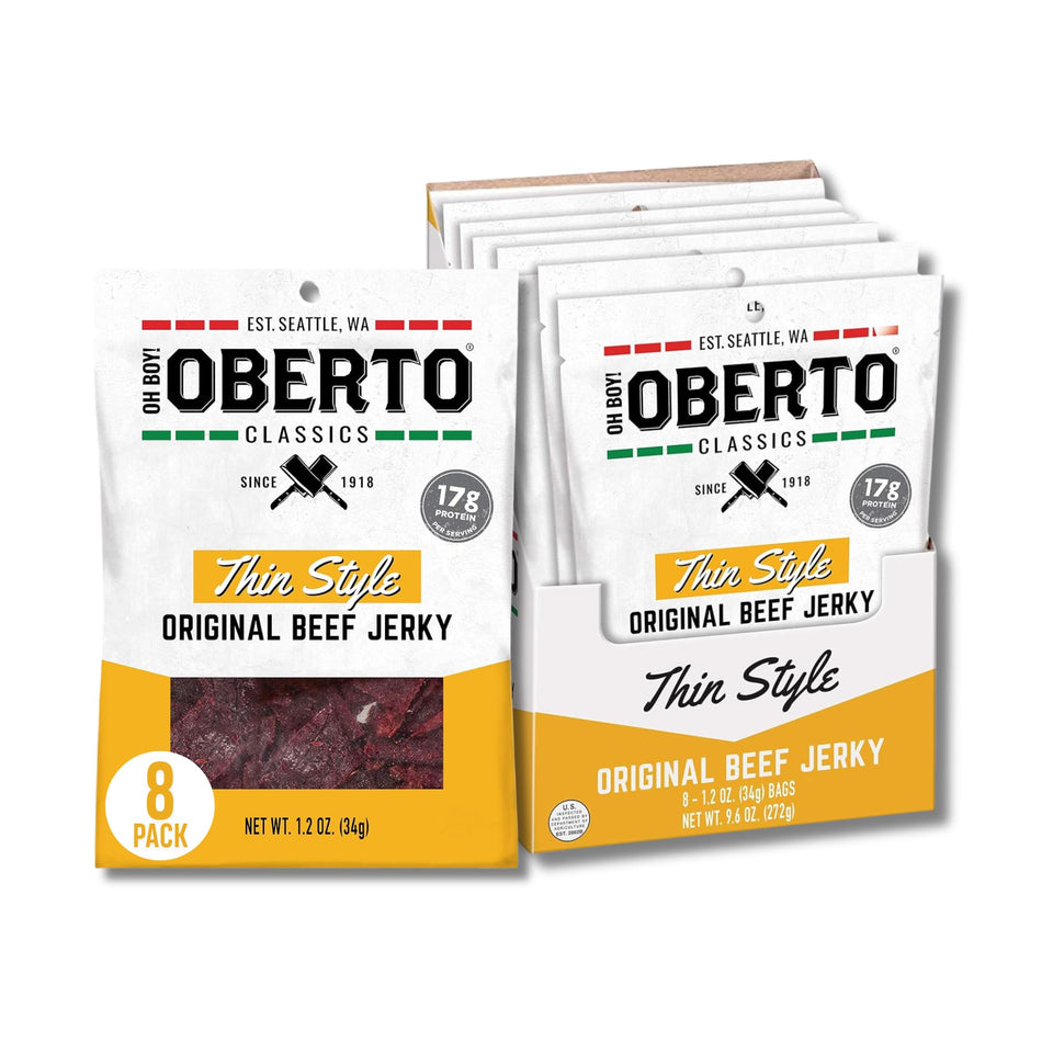 Oberto Oh Boy Thin Style jerky 1.2 oz pouch for on-the-go protein.