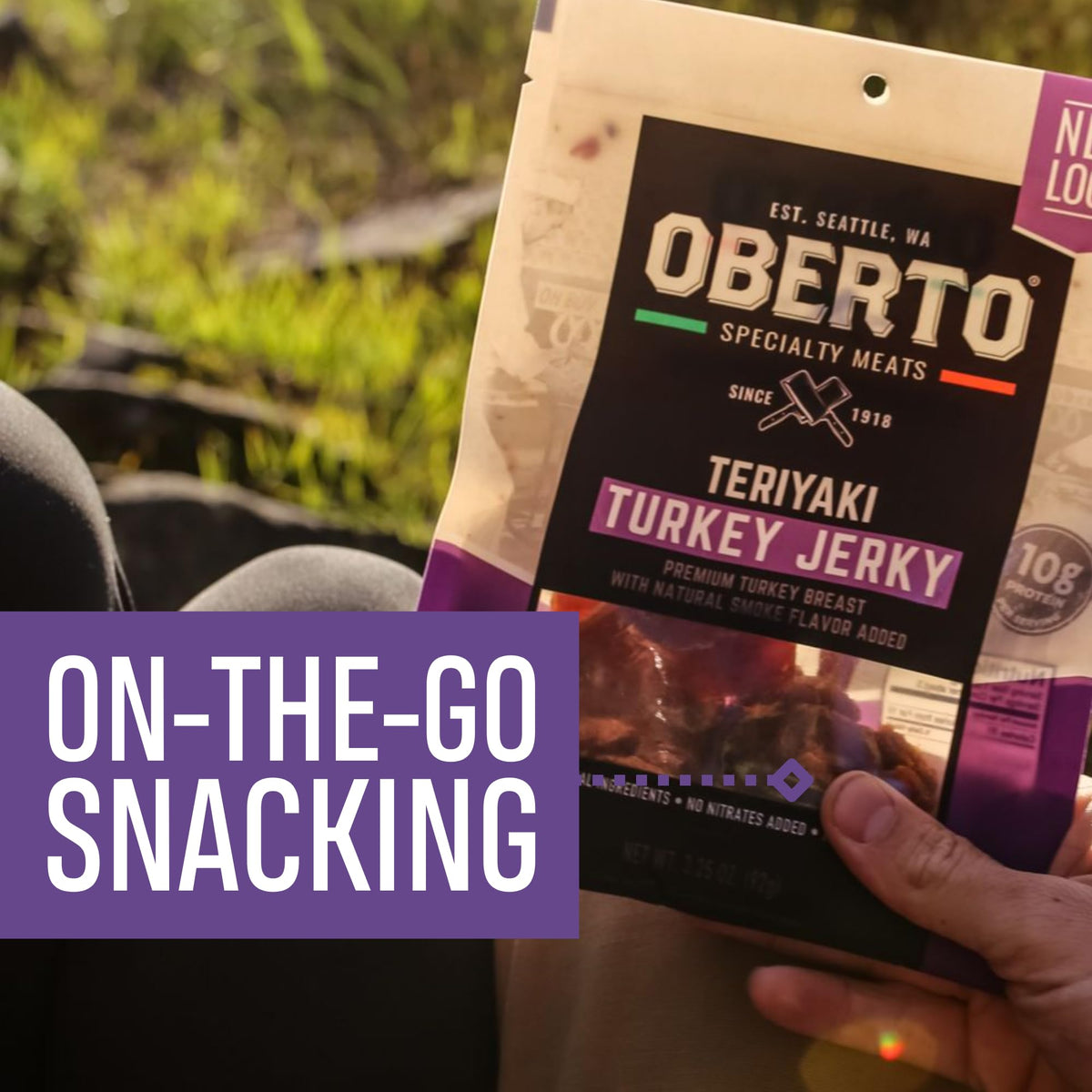 Oberto Teriyaki Turkey Jerky resealable packaging keeps freshness.