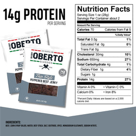Oberto wood-smoked beef jerky aroma and color highlight rich flavor notes