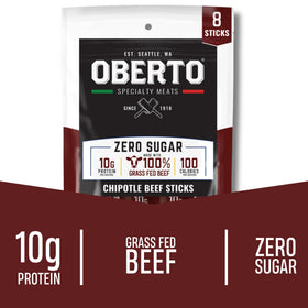 Oberto zero-sugar grass-fed beef stick with high protein, a guilt-free daily snack.