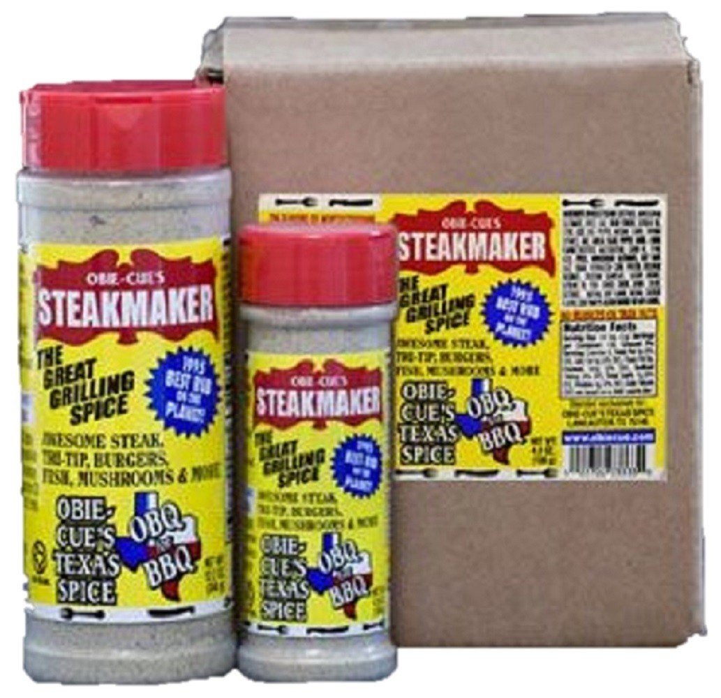 Obie-Cue's Steakmaker spice jar enhances seared steaks and grilled favorites with bold flavor.