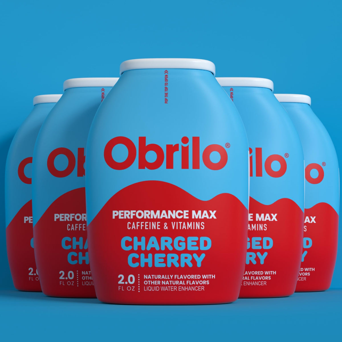 Obrilo Cherry Charge bottle pour shows a dye-free energy boost in water