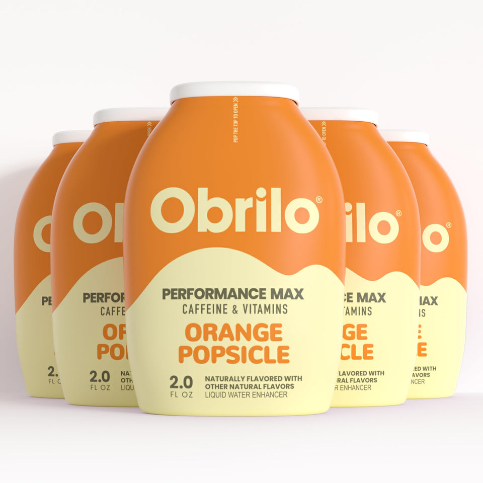 Obrilo Performance Energy Orange Popsicle bottle front, showcasing vibrant flavor