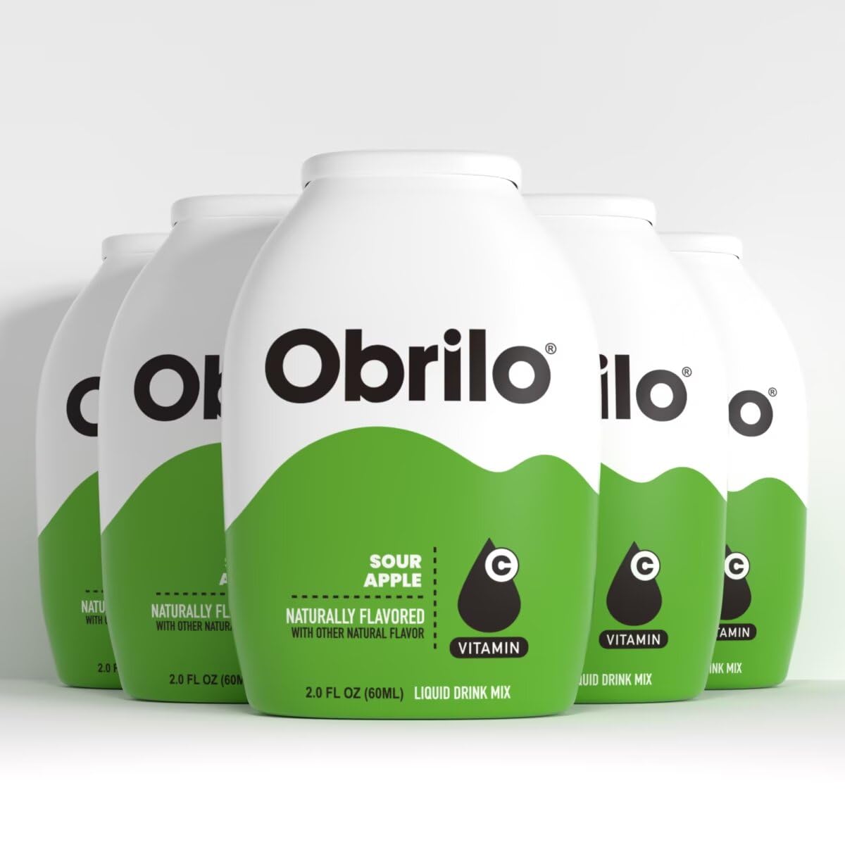 Obrilo Sour Apple water enhancer bottle closeup showing zero sugar flavor for guilt-free sipping