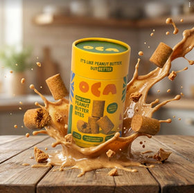 OCA Sugar-Free Peanut Butter Bites front-of-pack view highlights zero sugar and high protein