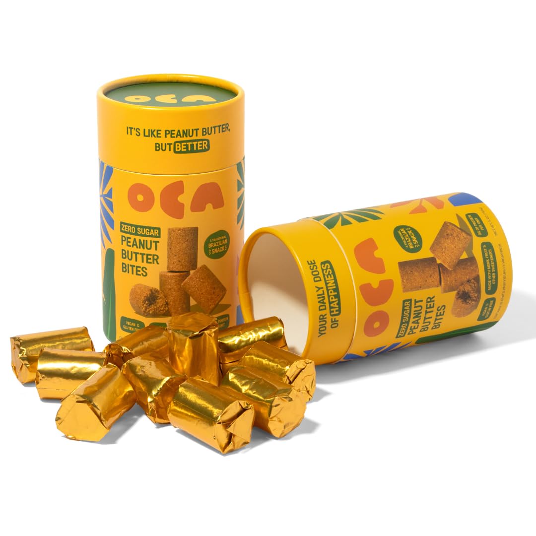 OCA Sugar-Free Peanut Butter Bites ingredients panel highlights a simple 3-ingredient formula