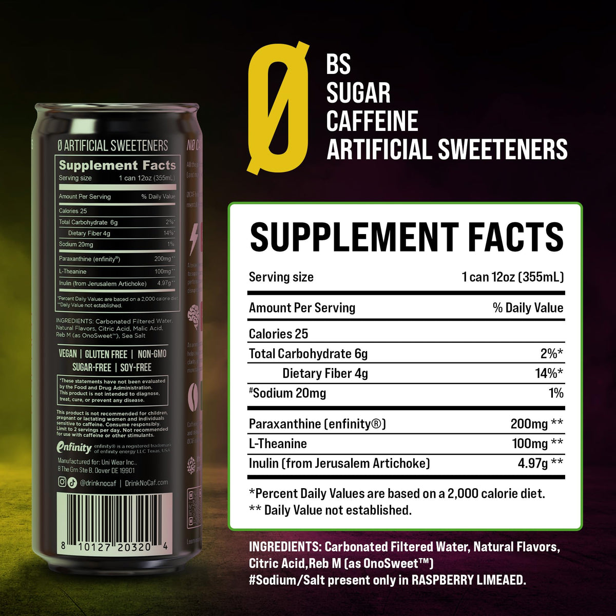 ØCAF ENERGY variety-pack label closeup showing branding and ingredients.