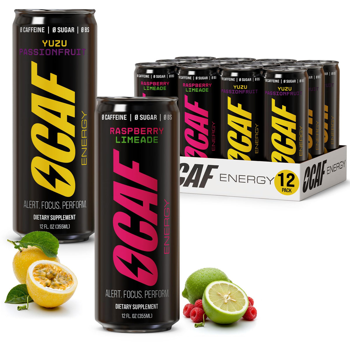 ØCAF ENERGY Yuzu Passionfruit can front view, promotes clean focus.
