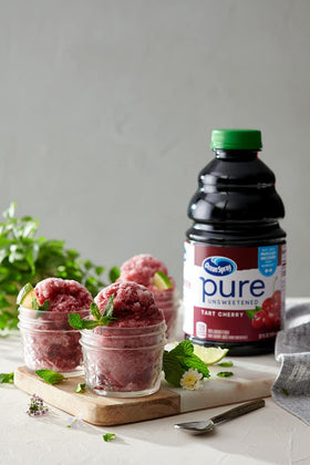 Ocean Spray Tart Cherry juice bottle visuals suggest post-workout refreshment potential.
