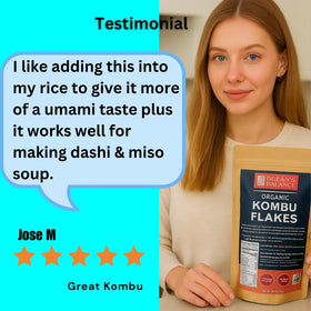 Ocean's Balance Kombu flakes as a vegan-friendly pantry staple.
