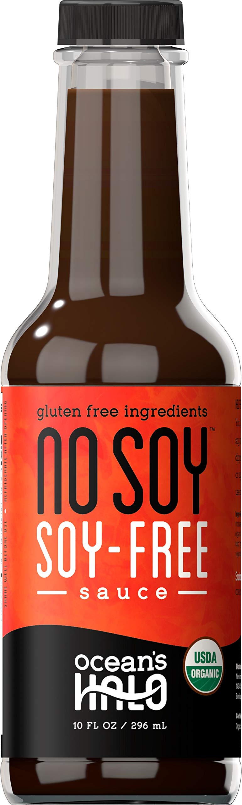 Ocean's Halo No Soy Sauce bottle pouring for easy, soy-free flavor enhancement