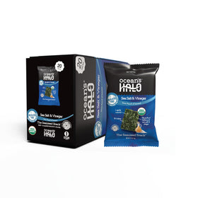 Ocean’s Halo Sea Salt & Vinegar seaweed snacks, crispy vegan on-the-go