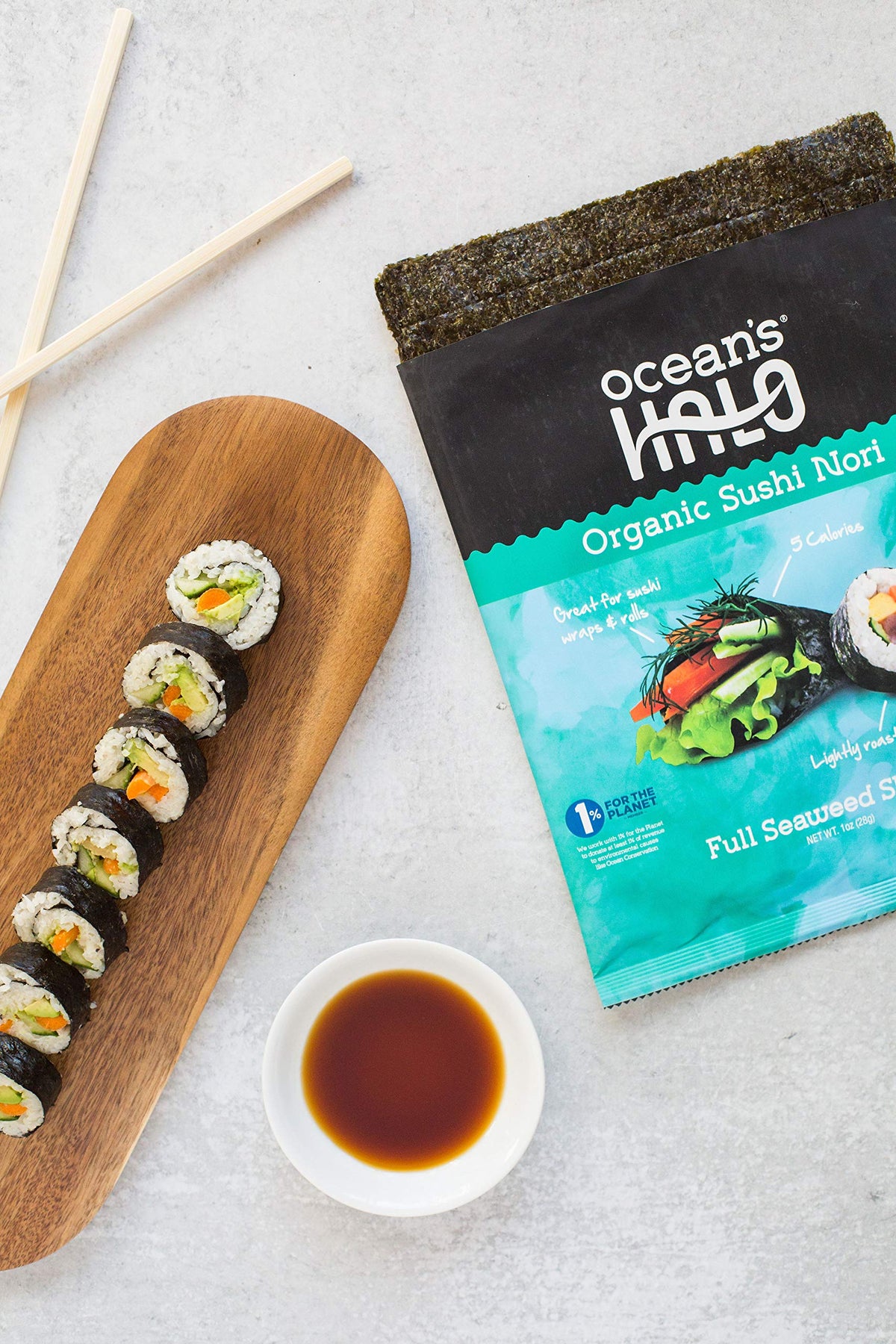 Ocean's Halo sushi nori rice-bowl-pairing sheets pair with avocado and cucumber