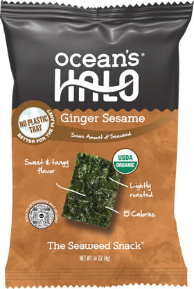 Ocean's Halo trayless packaging seaweed snacks reduce waste