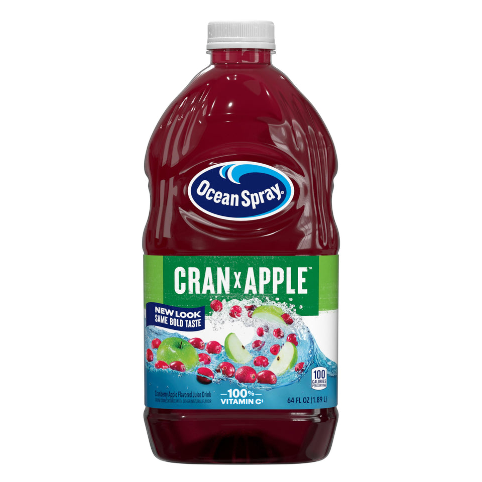 Ocean Spray Cran-Apple bottle front shows the cranberry-apple blend for a refreshing sip