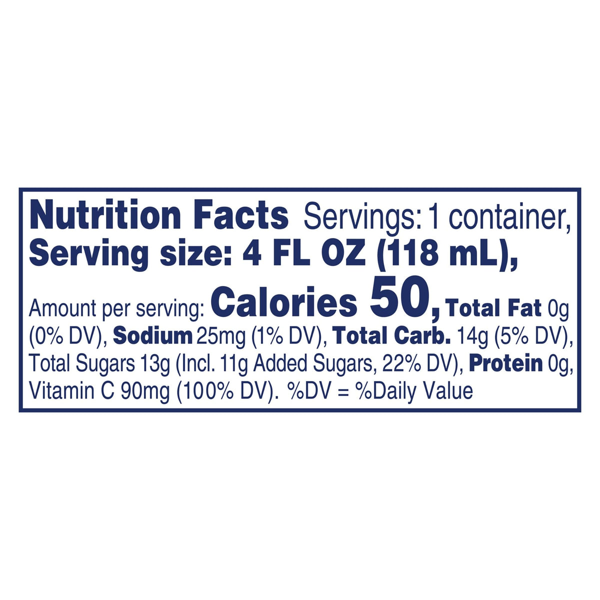 Cran-Grape nutrition label highlights vitamin C and fat-free profile.