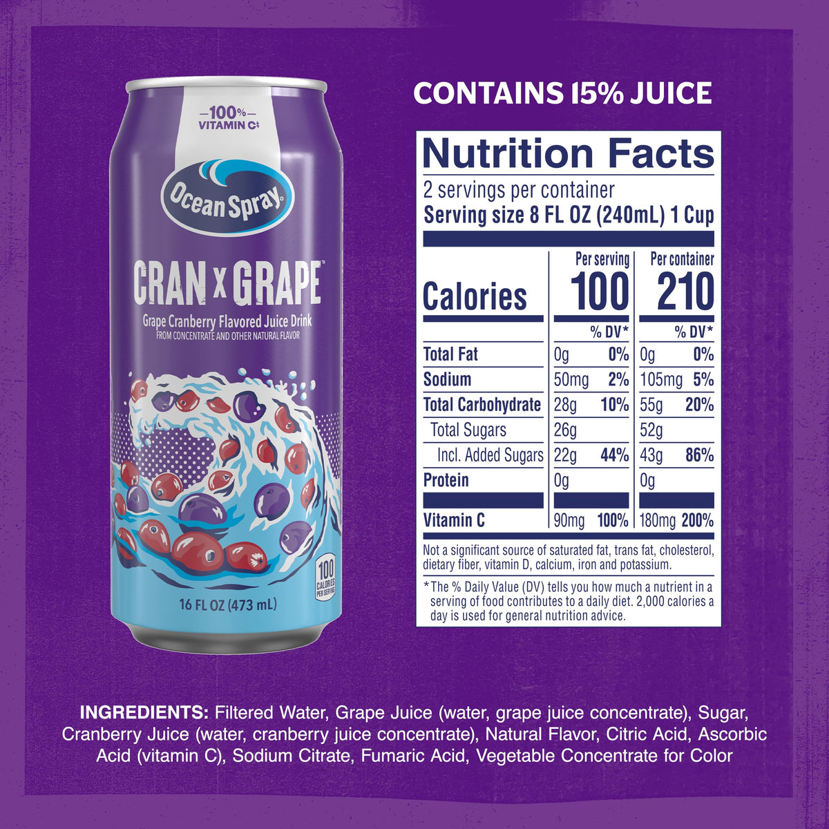Cran-Grape flavor profile in a 16oz can from Ocean Spray