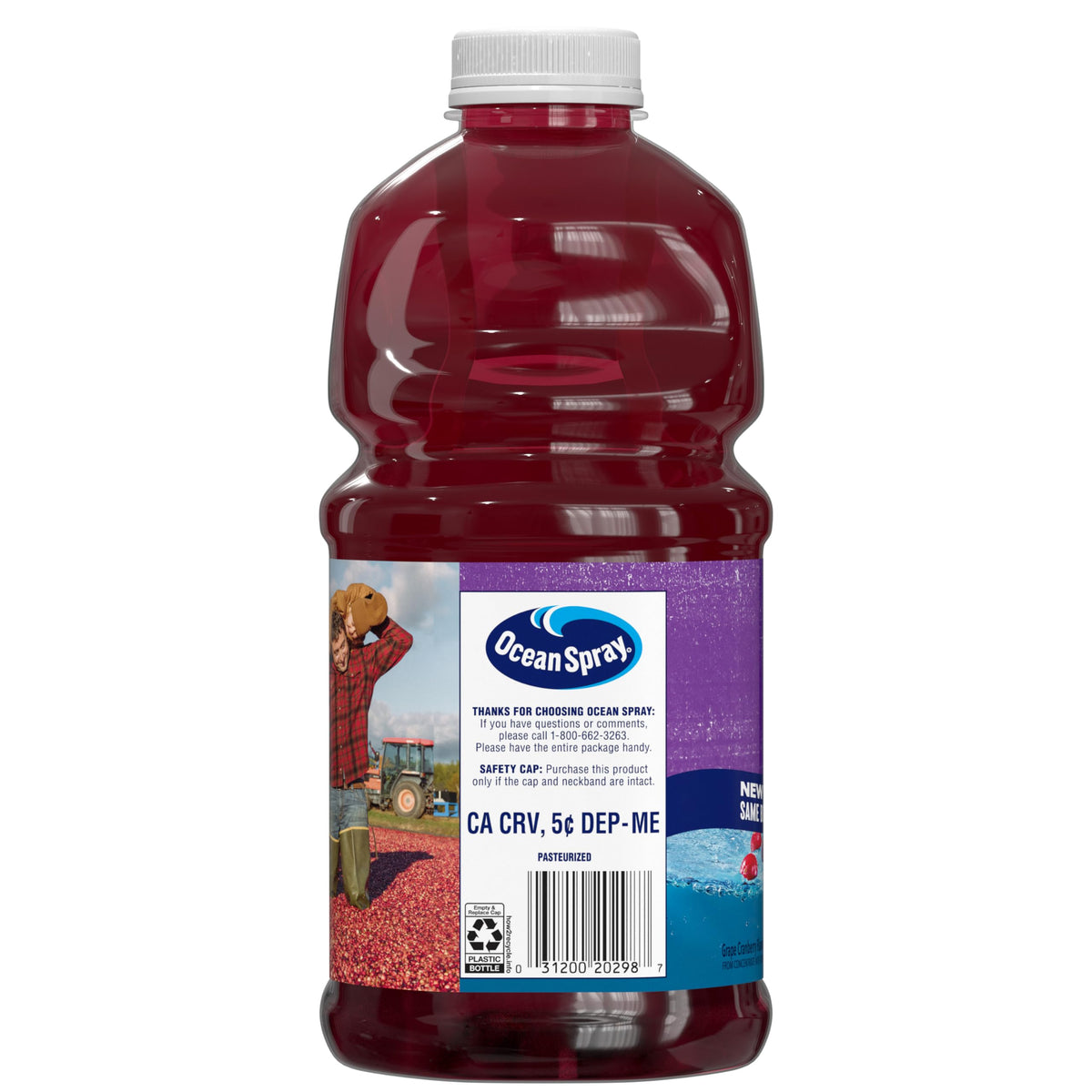 Close-up of Ocean Spray Cran-Grape label showing real fruit blend.