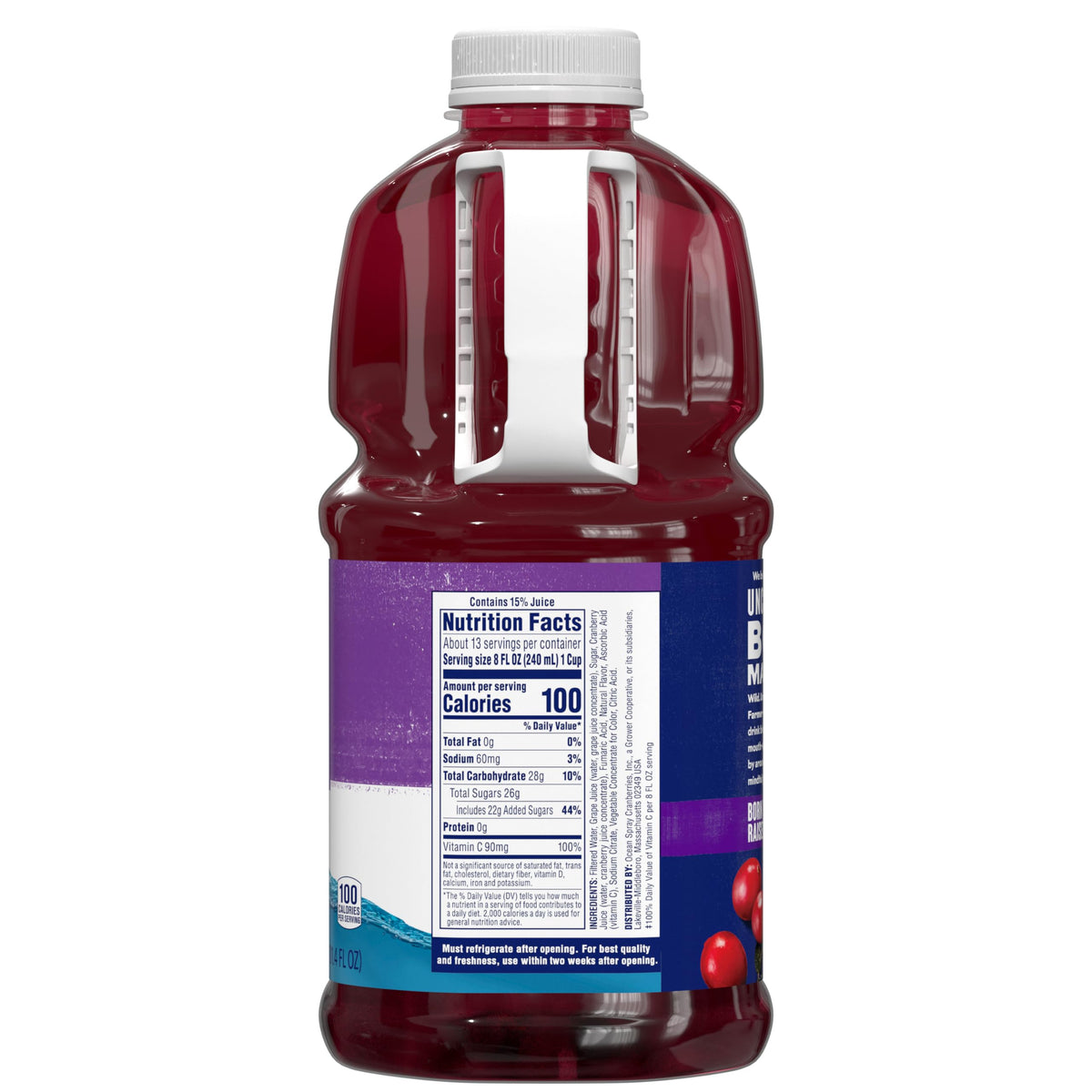 Ocean Spray Cran-Grape flowing into a glass for a mixed drink.