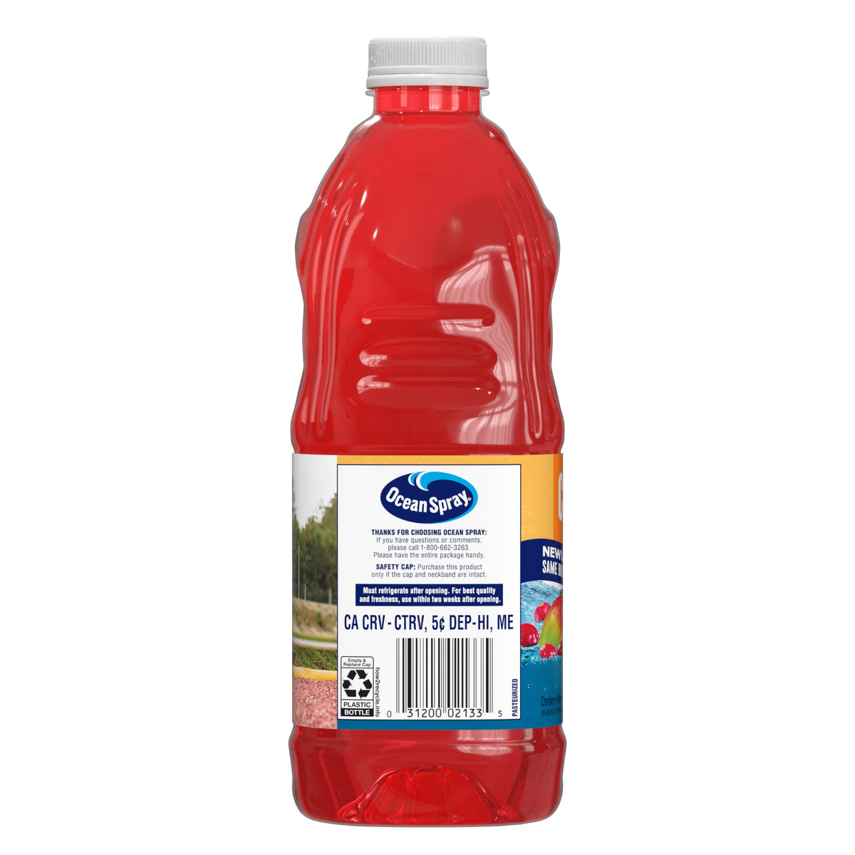 Close-up of Cran-Mango label highlighting real fruit juice concentrate