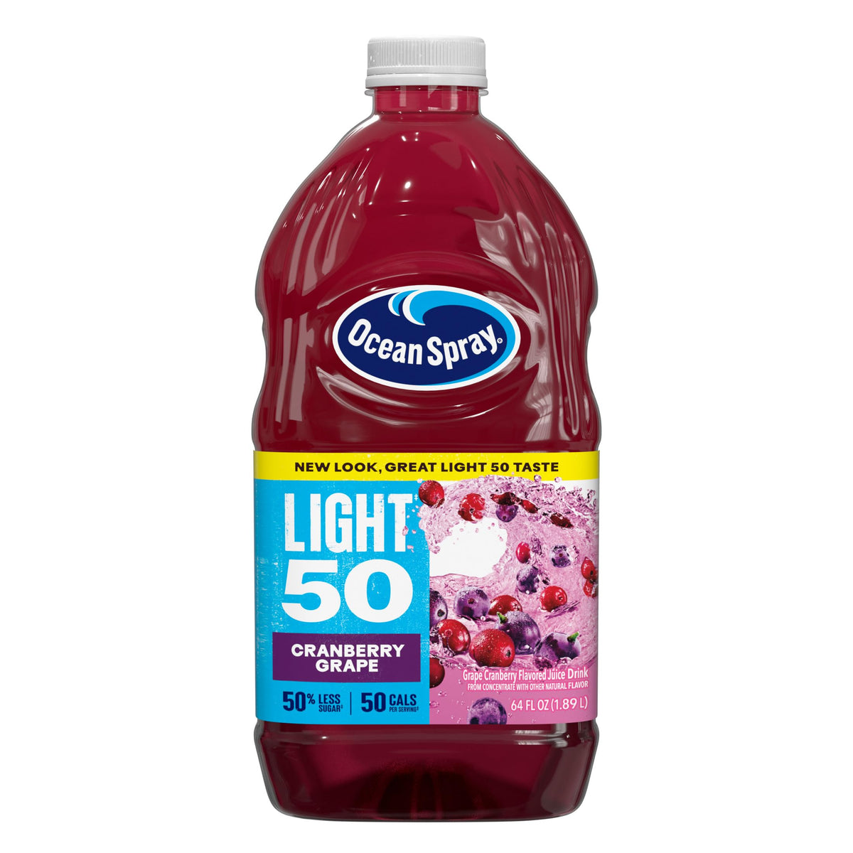 Ocean Spray Cran50 cranberry grape bottle on a kitchen counter for refreshing hydration
