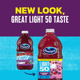 Ocean Spray Cran50 pour into a glass, showcasing crisp cranberry and grape flavors
