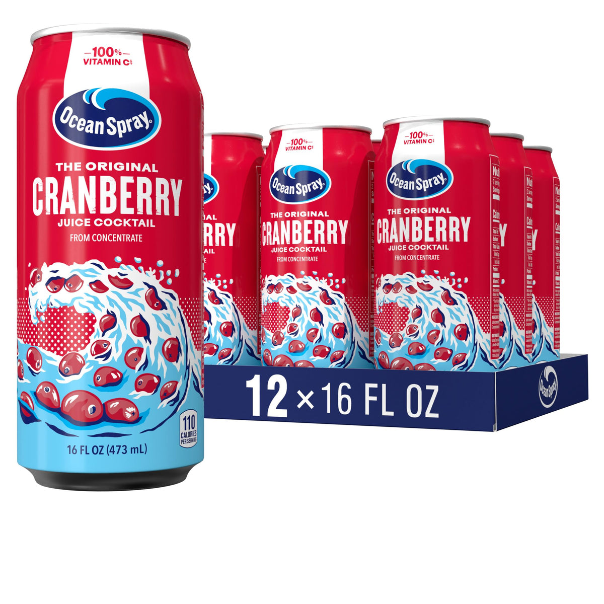 Ocean Spray Cranberry Juice Cocktail 16oz can, crisp refreshment for on-the-go moments.