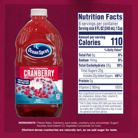 Ocean Spray Cranberry Juice Cocktail bottle pouring into a glass