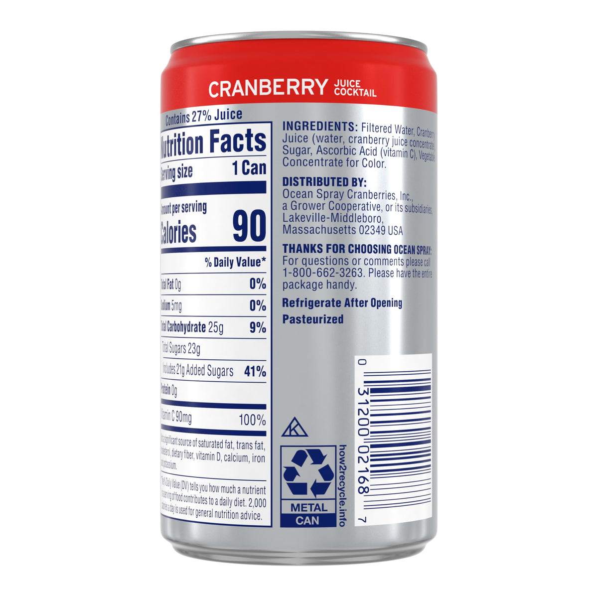 Ocean Spray Cranberry Juice Cocktail 7.2 oz can, ideal for on-the-go hydration.