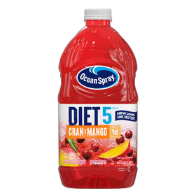 Ocean Spray Diet Cran-Mango bottle, 64 oz, highlights real juice flavor with low calories.