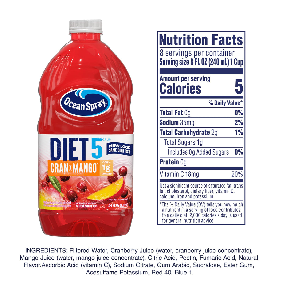 Ocean Spray Diet Cran-Mango pour demonstrates versatile use as a cocktail mixer.