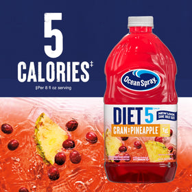Ocean Spray Diet Cran-Pineapple label close-up with real fruit juice claim