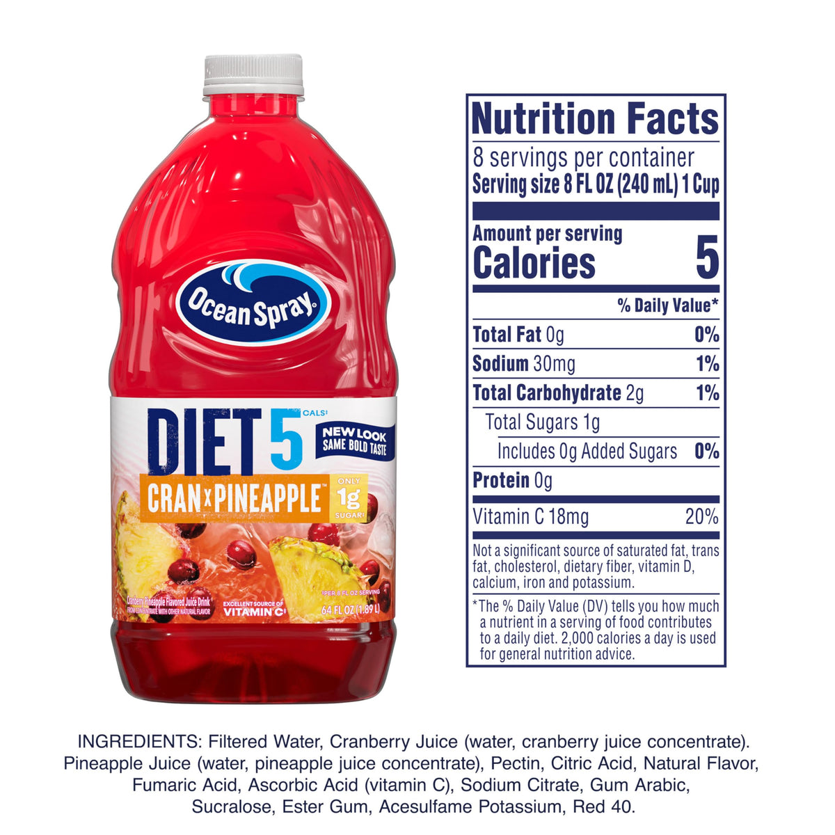 Ocean Spray Diet Cran-Pineapple being poured over ice for a mixer
