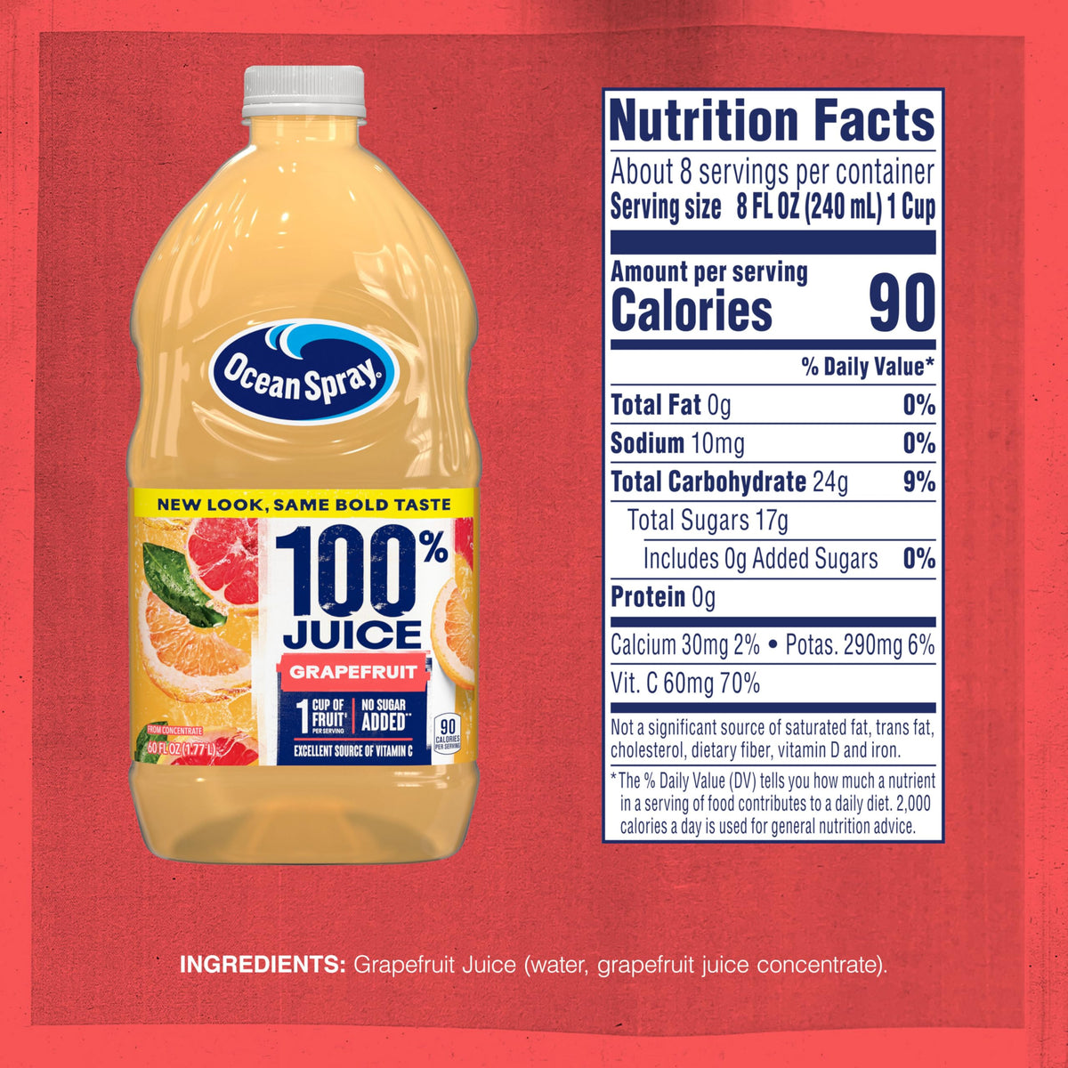 Ocean Spray grapefruit juice bottle being poured for a quick refreshing sip