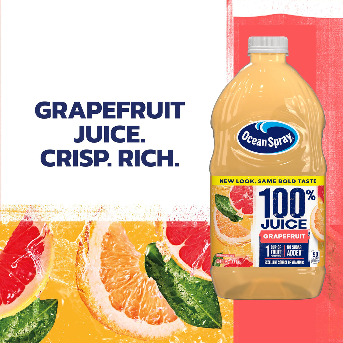 Ocean Spray label closeup showing 100% juice and vitamin C on packaging