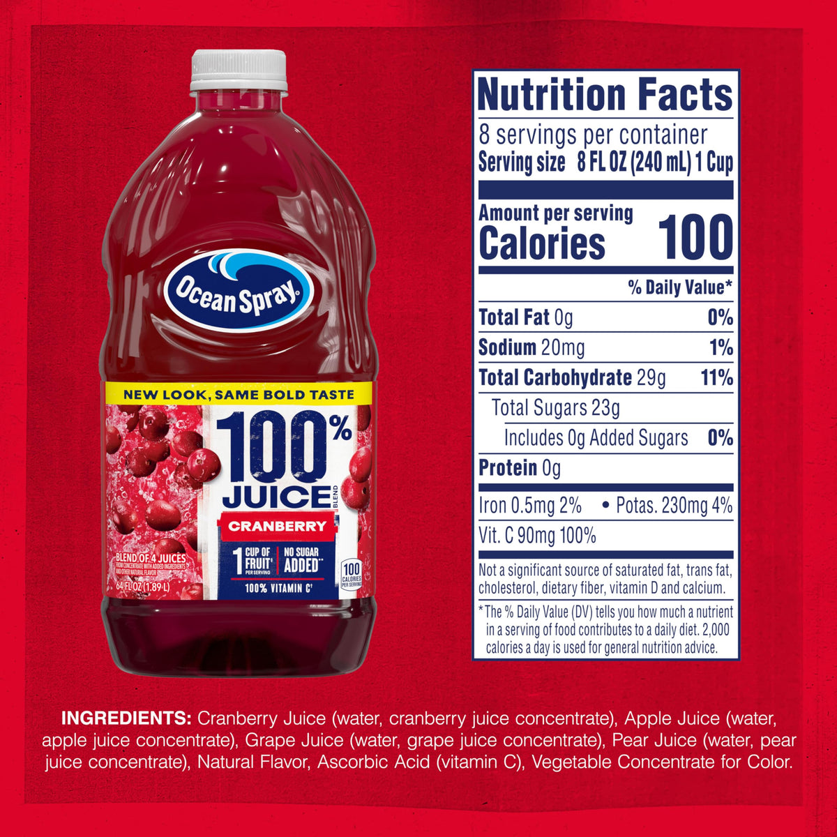 Ocean Spray no-added-sugar label suggests a cleaner taste profile.