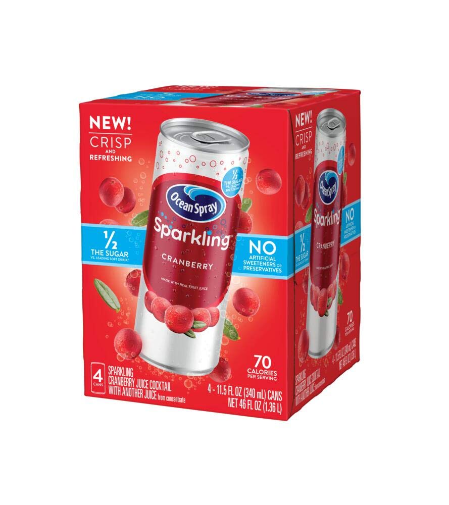 Ocean Spray Sparkling Cranberry bottle pour shows vibrant color, ideal for quick mocktail prep.