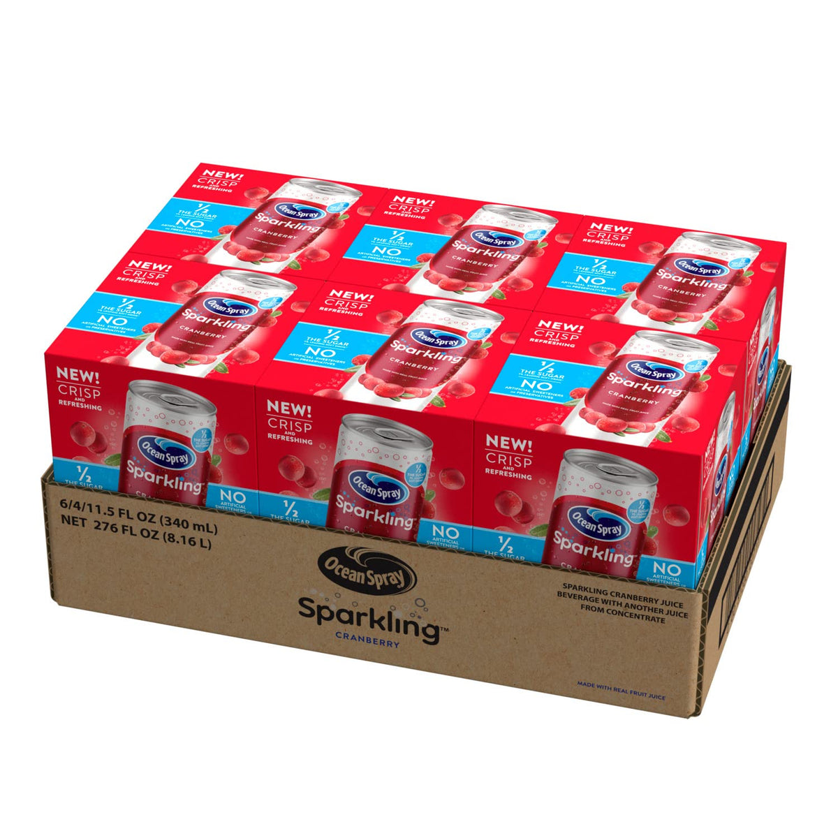 Ocean Spray Sparkling Cranberry pack shot suggests bulk-friendly choice for gatherings.