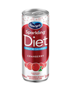 Ocean Spray Sparkling Diet Cranberry 24-pack cans displayed in a neat lineup for daily refreshment