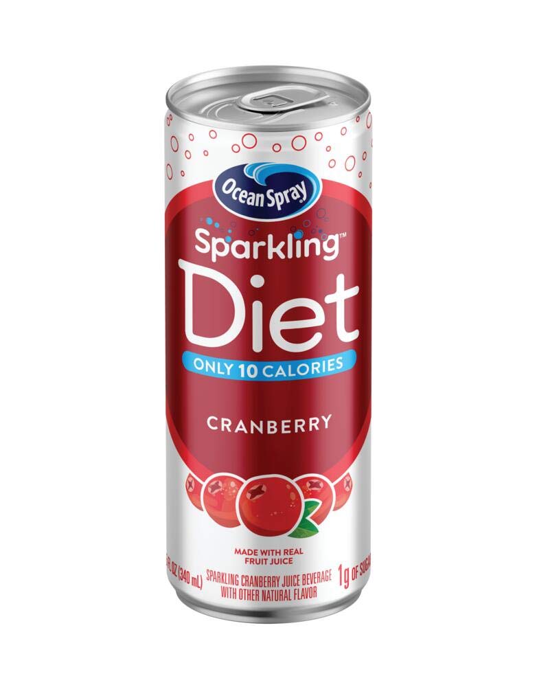 Ocean Spray Sparkling Diet Cranberry 24-pack cans displayed in a neat lineup for daily refreshment