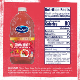 Closeup of Ocean Spray Strawberry Shortcake label highlighting the fruity aroma.