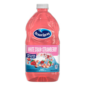 Ocean Spray White Cran-Strawberry juice bottle—family-friendly eight-pack on the table.