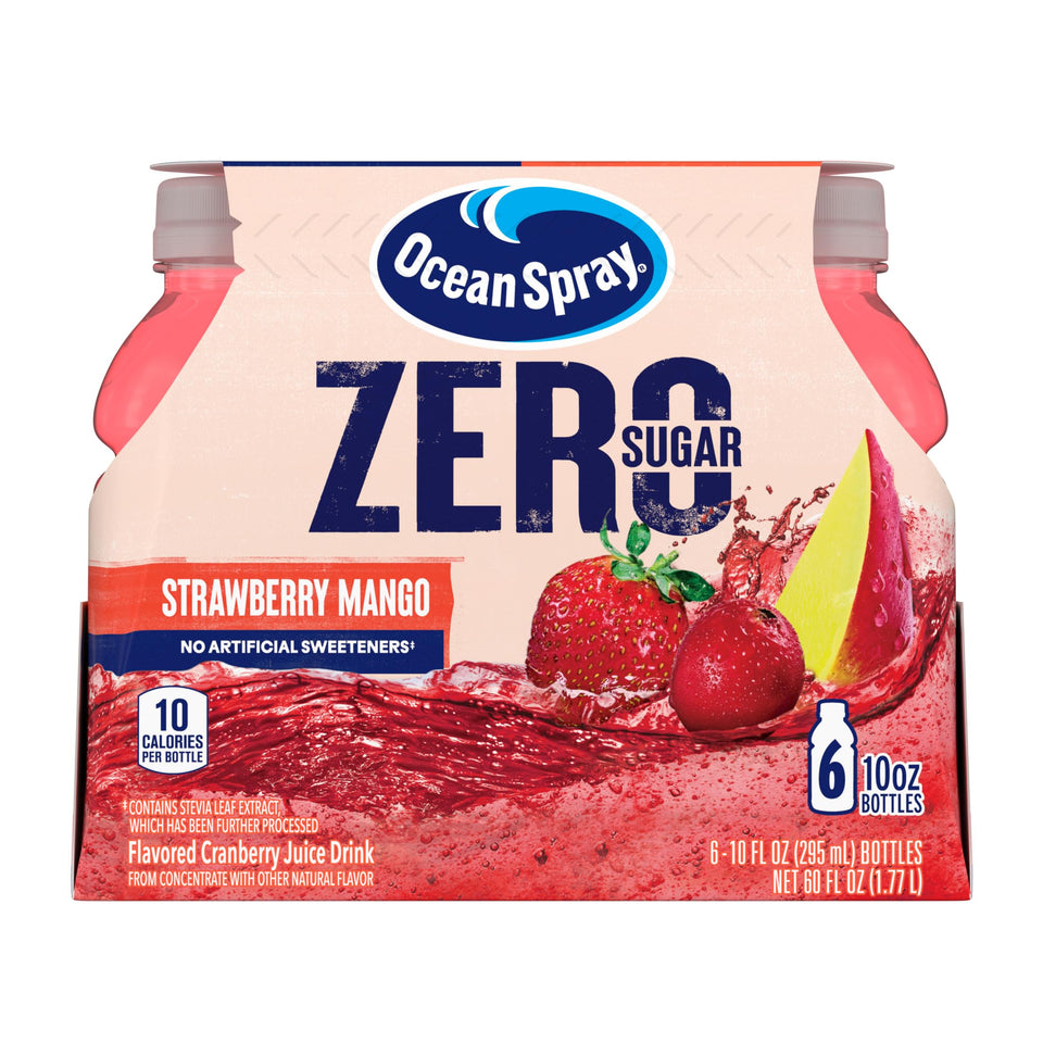 Ocean Spray Zero Sugar Strawberry Mango bottle for refreshing, sugar-free hydration on the go.