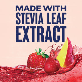 Glass of Ocean Spray Zero Sugar Strawberry Mango with fresh fruit highlight fruity flavor.
