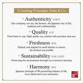 JAS BIO certification badge on Ocha & Co organic matcha packaging.