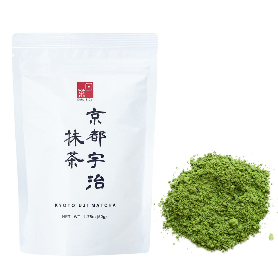 Ocha Co Kyoto Uji Matcha packaging preserves freshness for premium ceremonial powder.