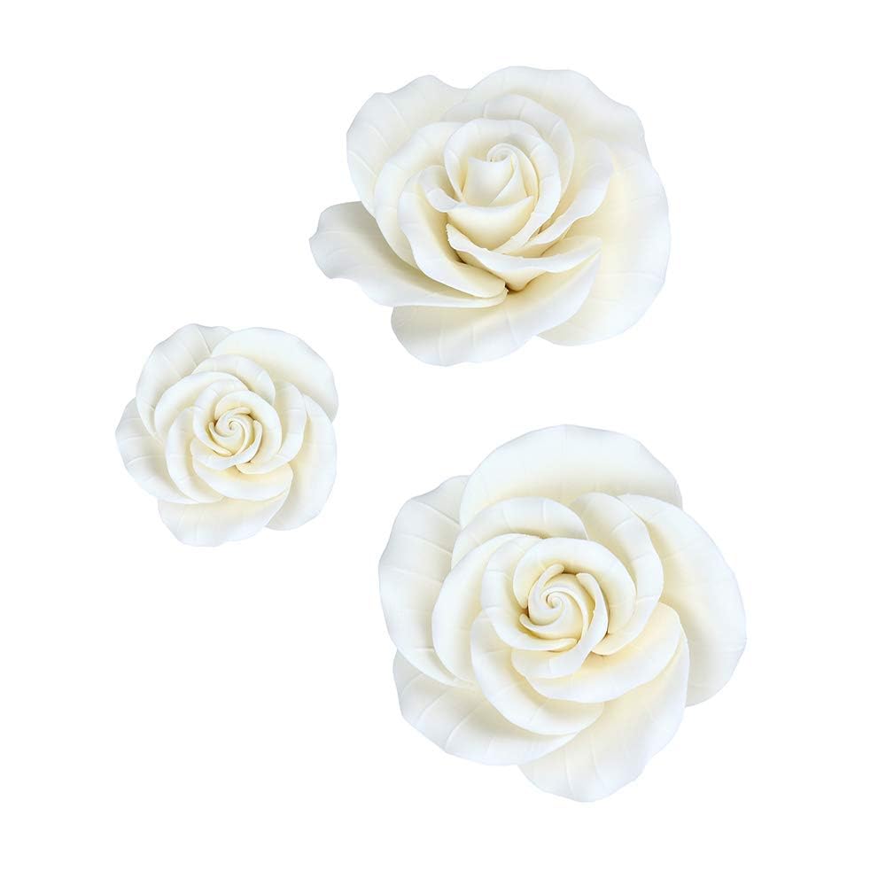 O'CREME Garden Roses gumpaste flower one-and-quarter-inch close-up for delicate wedding cake toppers.