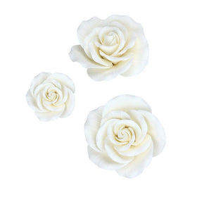 O'CREME Garden Roses gumpaste flower one-and-quarter-inch close-up for delicate wedding cake toppers.